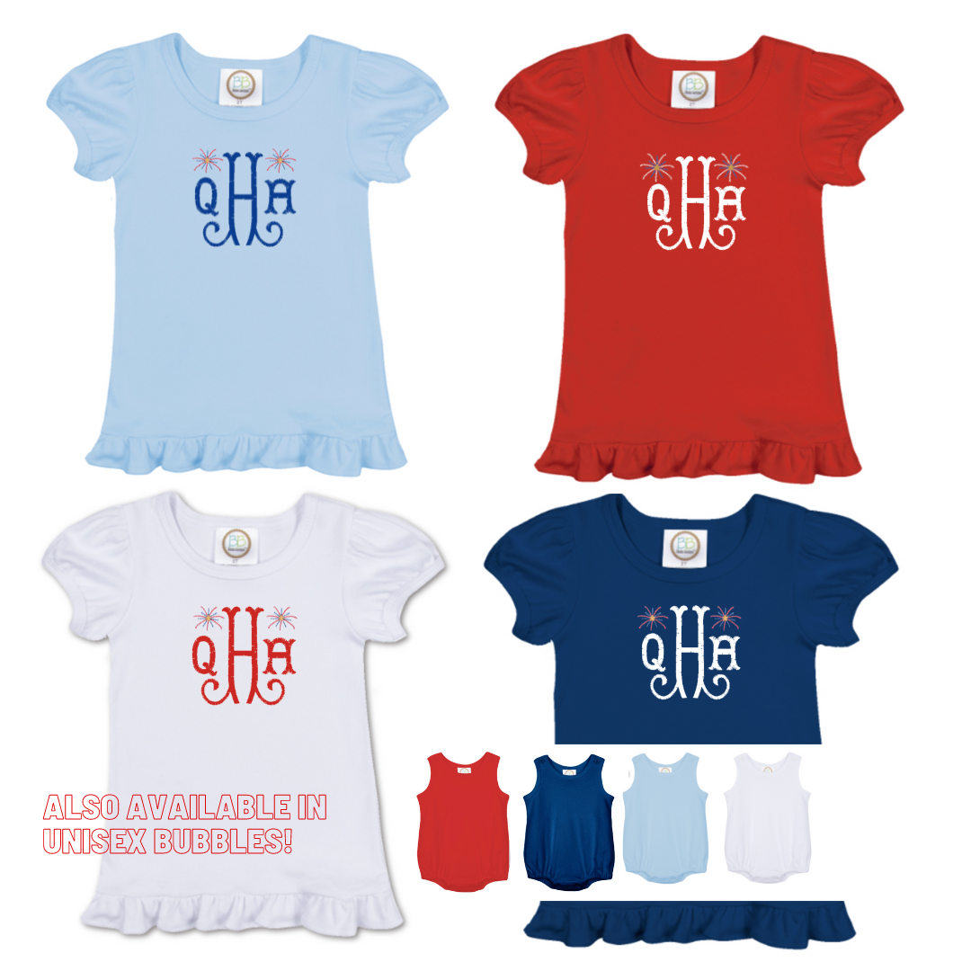 Firework Monogram Ruffle Tee or Bubble